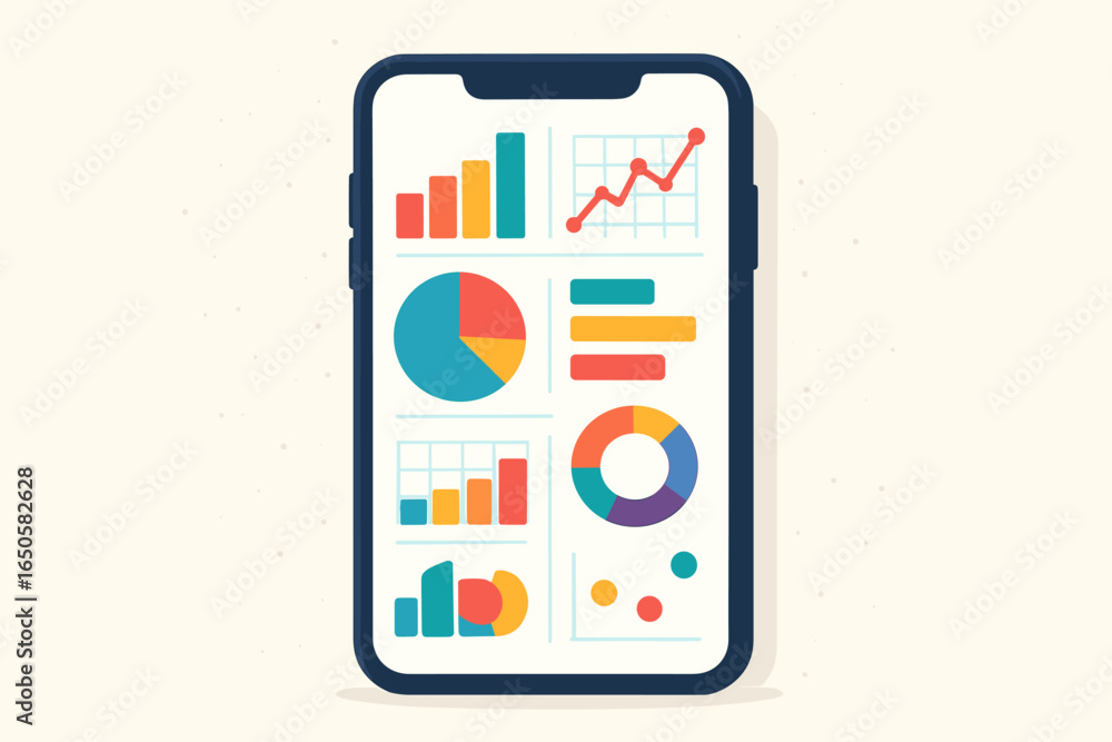 Aufkleber smartphone screen with financial data analysis app. mobile phone with business graphs and charts. in