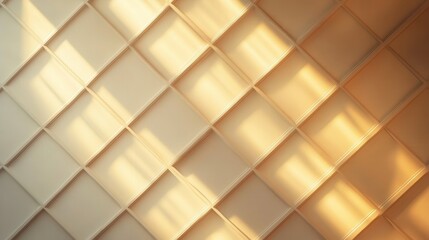 Fototapeta premium Beige grid pattern wall with diagonal sunlight