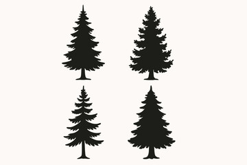 Pine tree silhouette vector collection. Set of black coniferous forest evergreen trees. Fir and spruce icons isolated on white background for nature logo or graphic design.