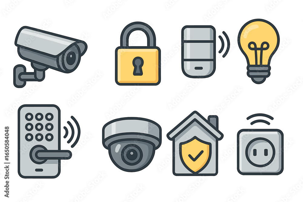 Aufkleber smart home automation and security system icon set. vector collection of modern technology symbols l