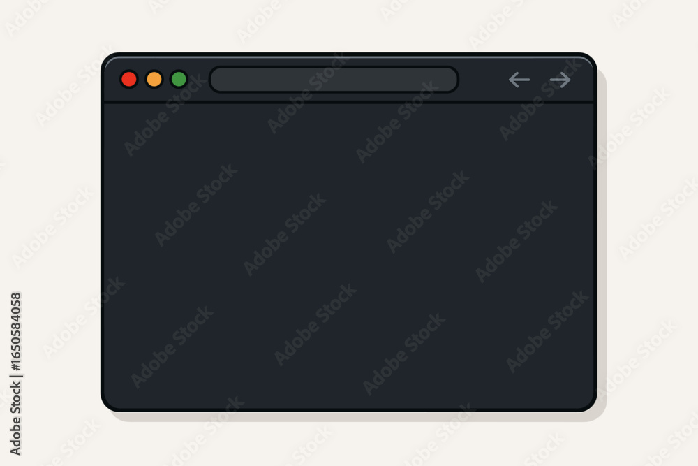 Poster dark mode browser window vector illustration. blank web page mockup for website design. simple, flat