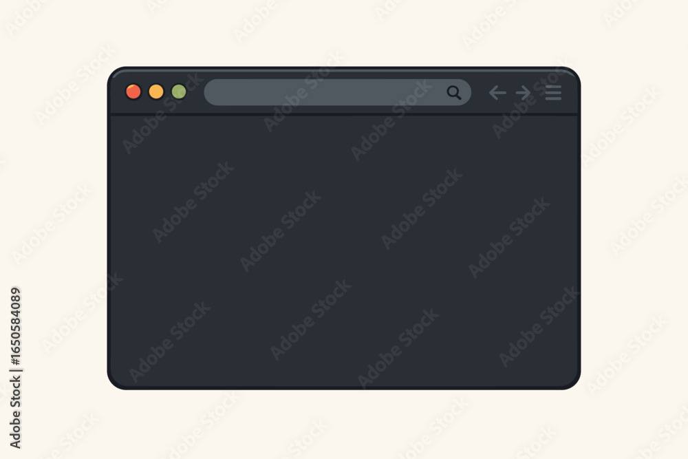 Fototapete vector browser window in dark mode. unbranded web frame mockup for ui ux design. blank page with sea
