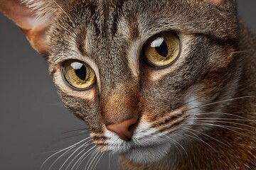 Close-up of a Brown Tabby Cat with Striking Yellow Eyes