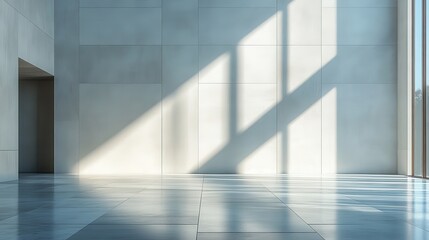 Obraz premium Empty modern interior with light streaming through large windows