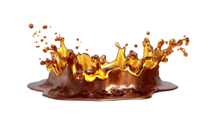 Molten Metal Splash Isolated on Transparent Background with Glowing Edges and Clean Form