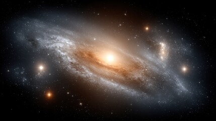 Fototapeta premium Breathtaking view luminous galaxy swirls across dark cosmos, showcasing vibrant colors celestial bodies. Striking space universe is perfect science, education, design projects needing cosmic touch.