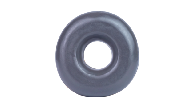 A sleek and simple smooth dark gray donut shape with a hole in its center isolated on solid white background Png form