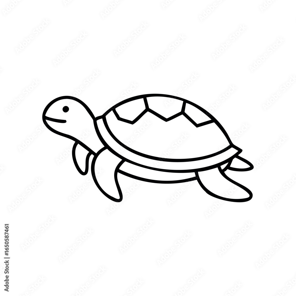 Poster simple line drawing of a turtle with geometric shell in black and white