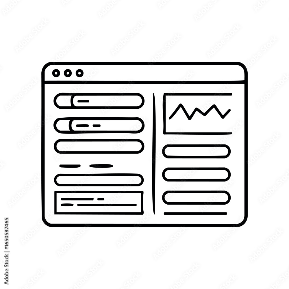 Aufkleber hand-drawn style web interface with graph and content panels