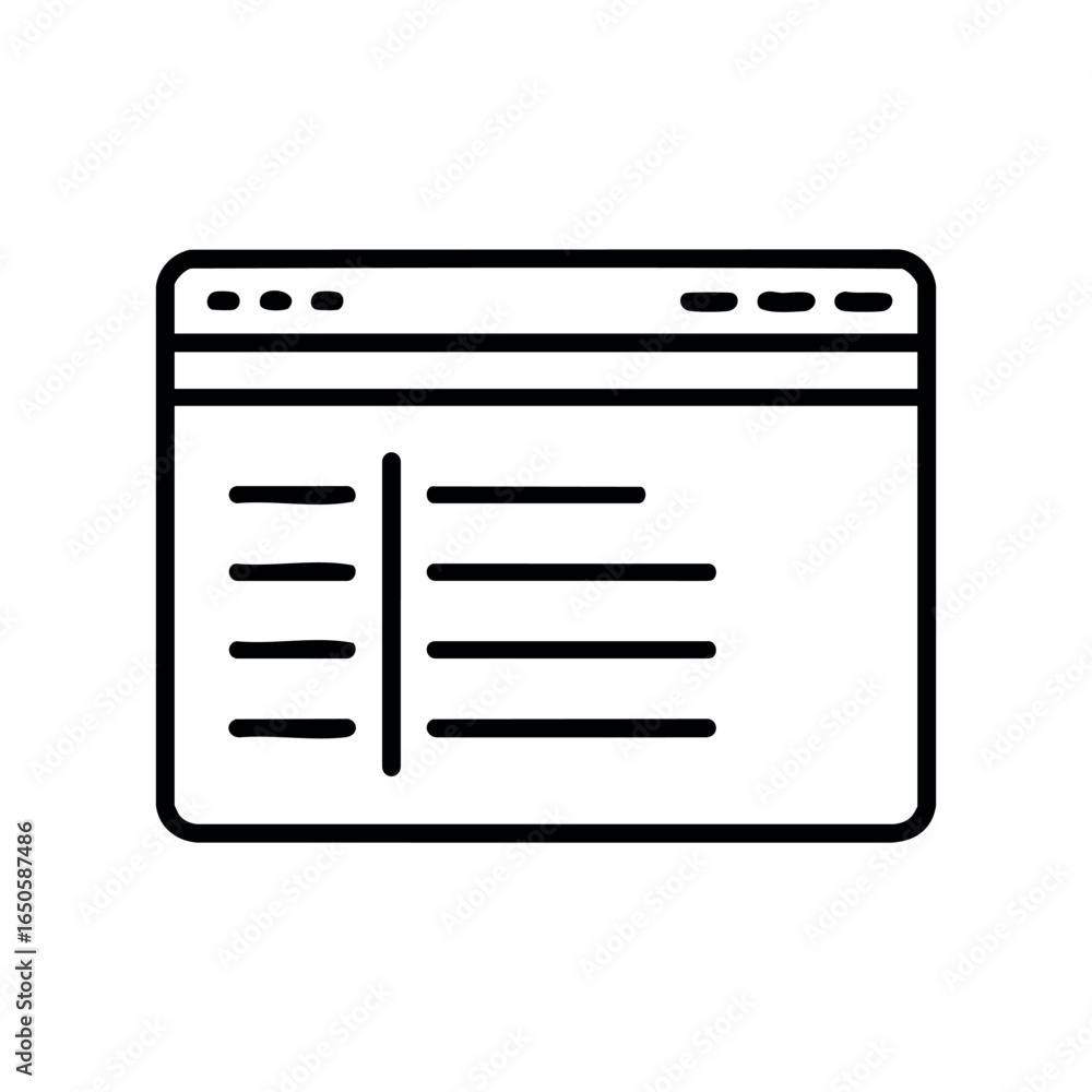 Aufkleber minimalist web browser icon with sidebar menu in black and white design