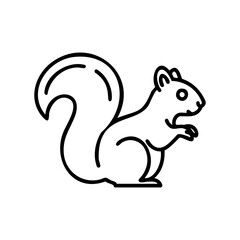 Simple black and white illustration of a squirrel with a curved tail