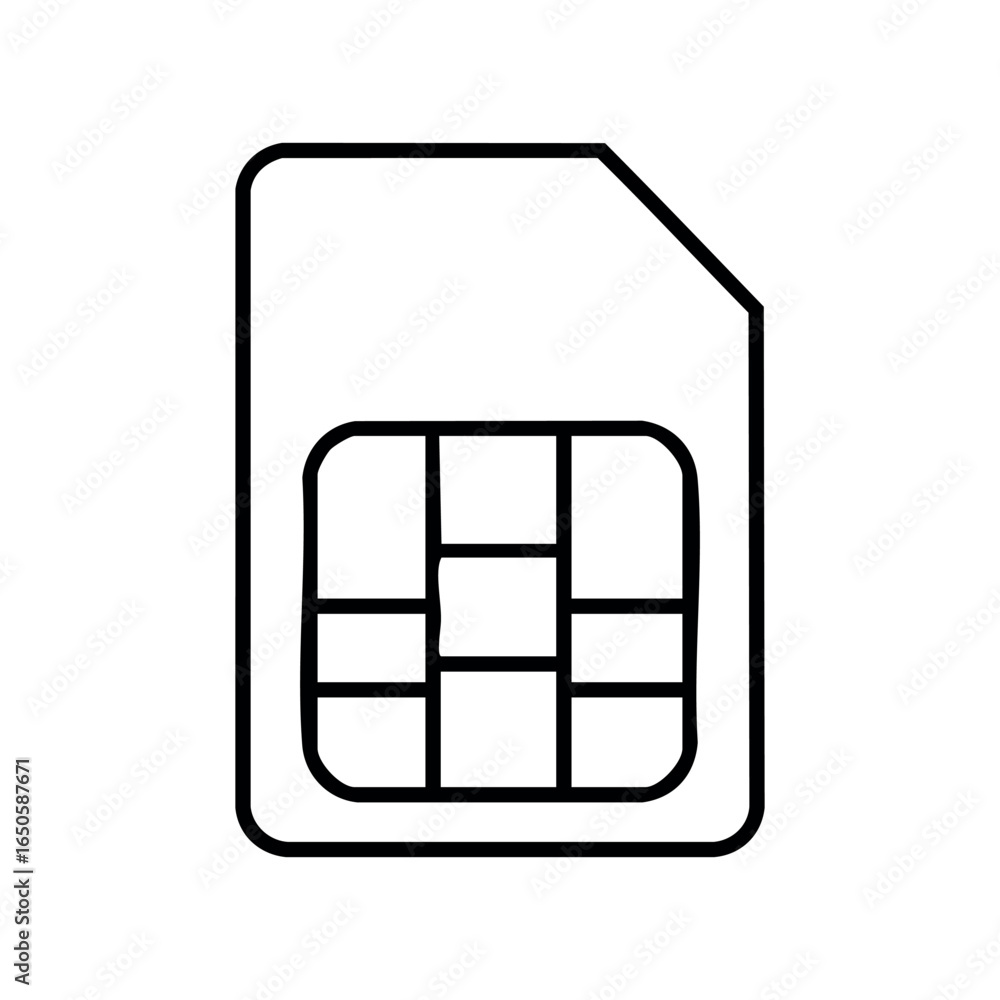 Poster outline icon of sim card with contact grid for mobile devices