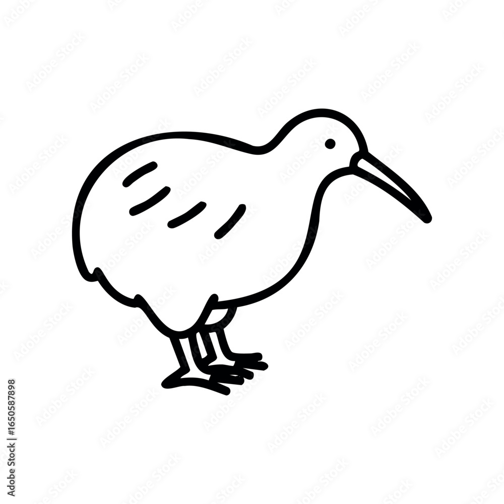Poster minimalist kiwi bird line drawing with distinctive long beak and simple features