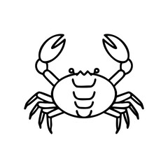 Simplistic black and white crab line drawing with raised claws