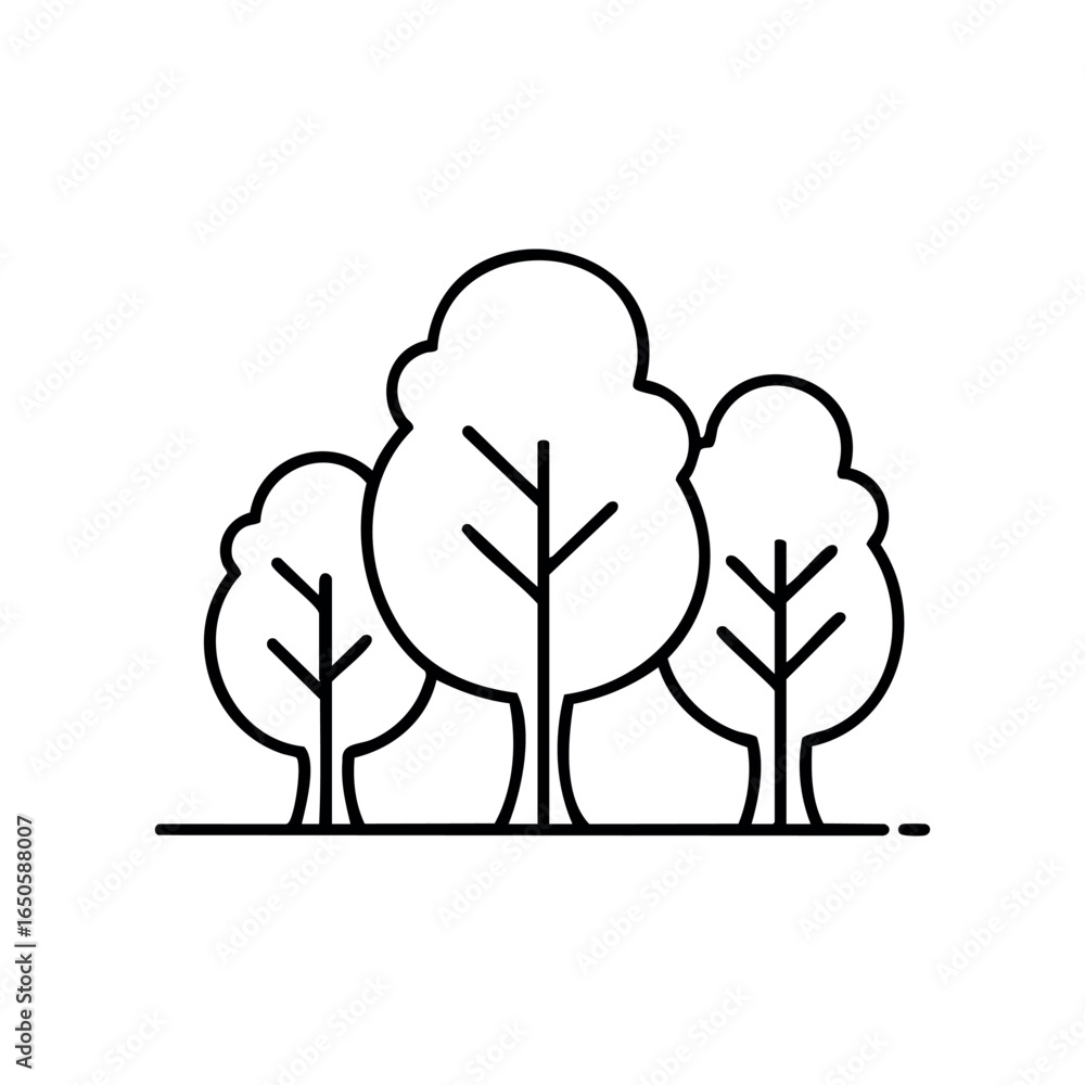 Poster minimalist line art of three trees in simple black and white design