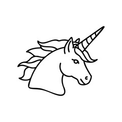 Black and white unicorn line art with flowing mane