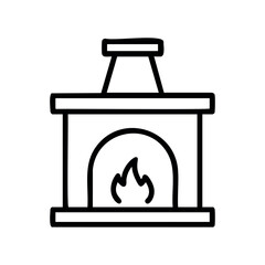 Hand-drawn fireplace icon with flames in minimalist black and white style