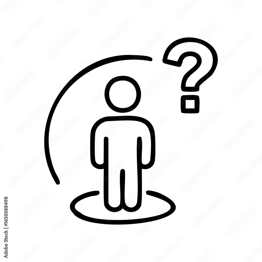 Poster minimalist icon of person with question mark signifying uncertainty or inquiry