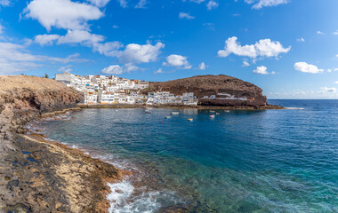 The village of Tufia, with small white houses and black sand beach, Gran Canary, Spain