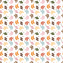 Seamless repeating pattern with cute sock footwear.

 Seamless pattern of socks.