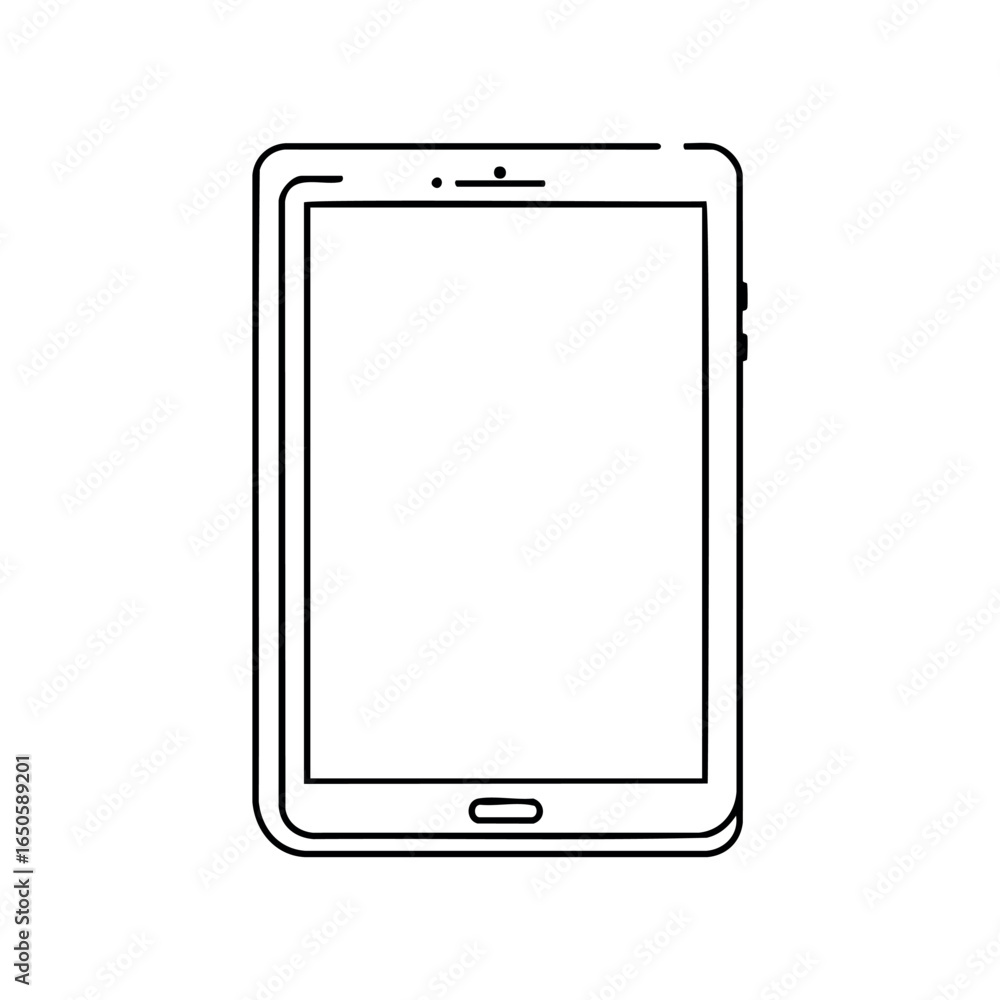 Poster minimalist line drawing of a tablet device with home button
