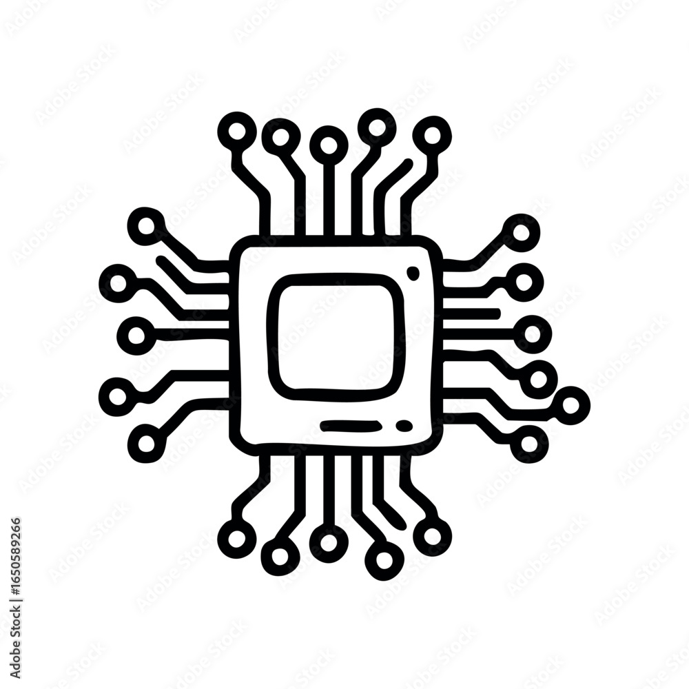 Aufkleber Simple computer chip drawing with circuit connections