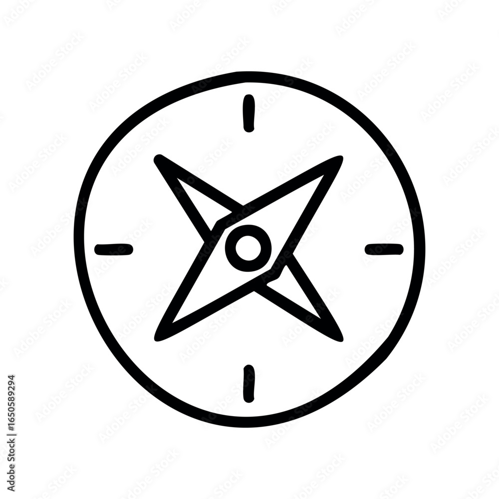 Poster hand-drawn compass icon with simple design illustrating navigation symbol