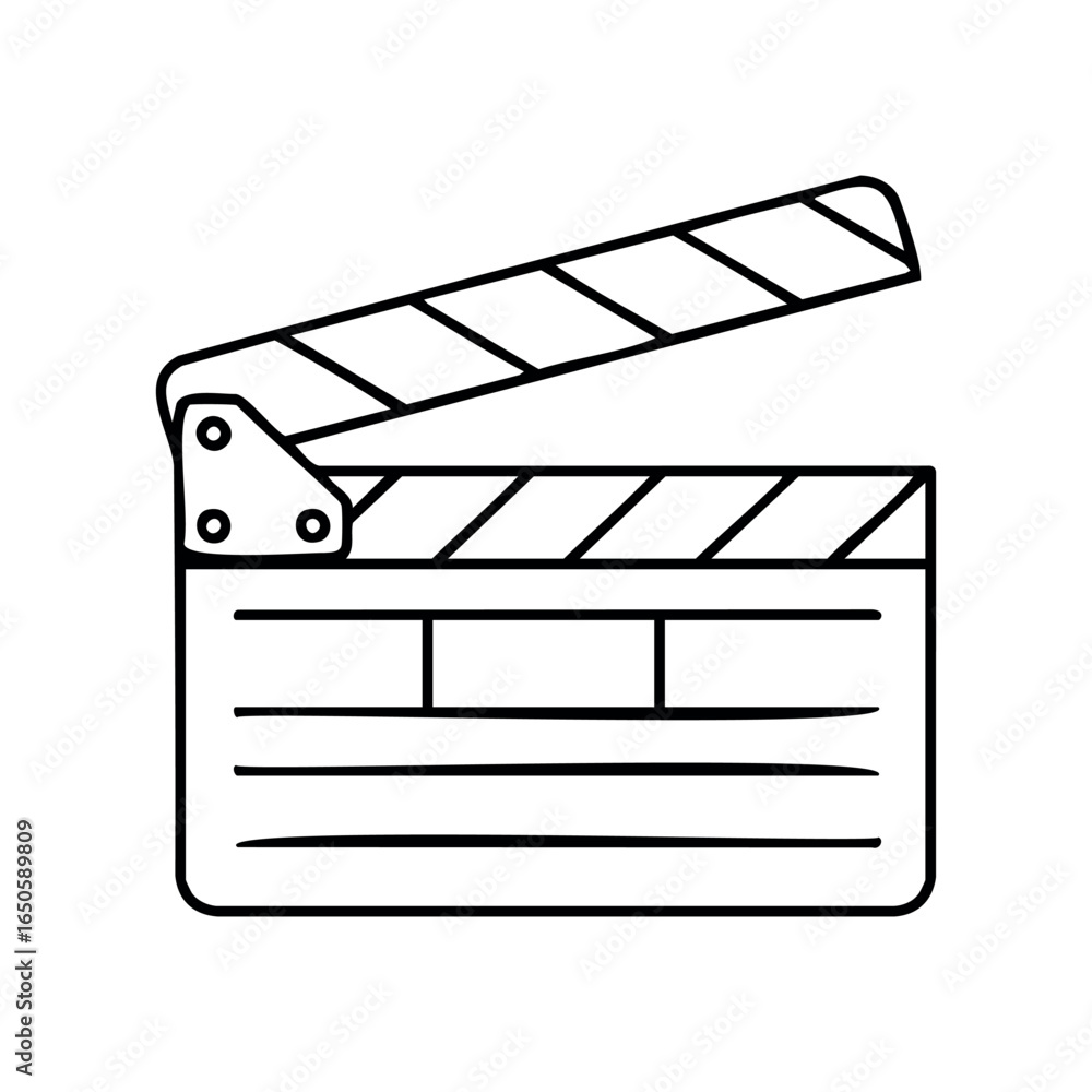 Poster outline drawing of a movie clapperboard with open slate