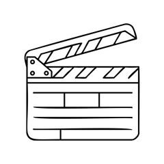 Obraz premium Black and white clapperboard icon for movie and film industry design