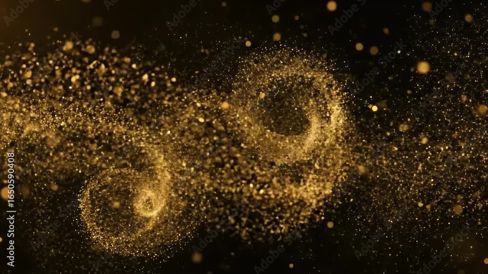 Aufkleber golden shimmering particles swirl against a dark backdrop forming ethereal patterns with circular co
