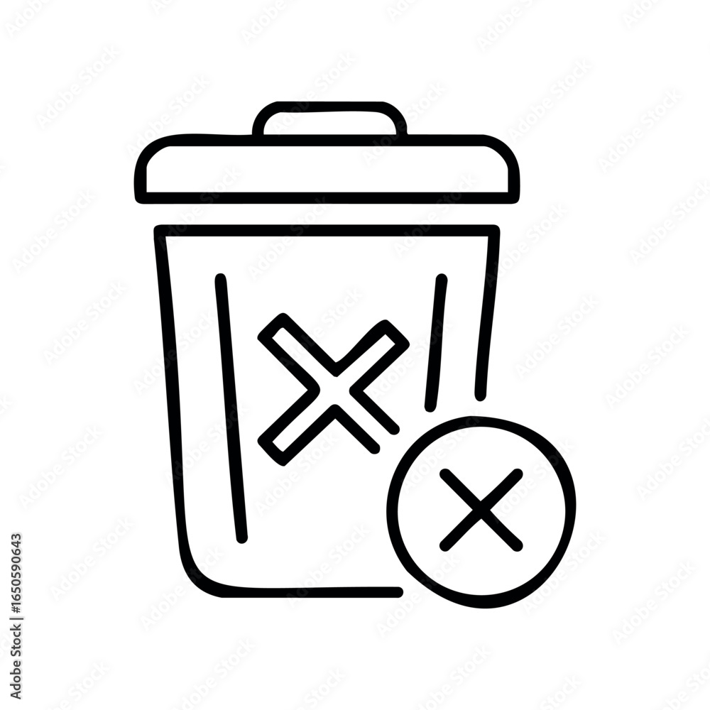 Aufkleber black and white icon of trash can with cross mark for decline or delete function