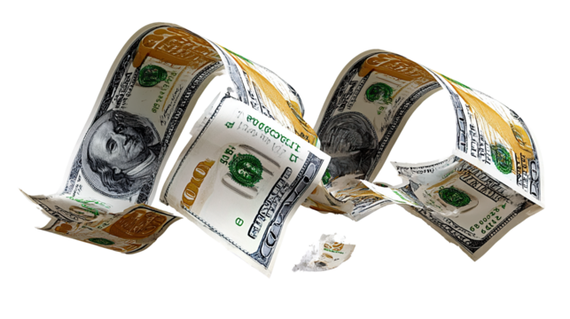 Flying Currency of Finance: A dynamic composition of United States currency, showcasing the movement and allure of money.