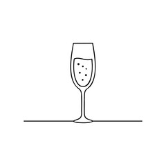 Minimalist black and white champagne glass with bubbles line art
