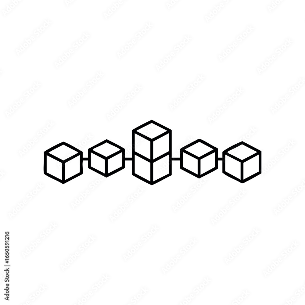 Poster blockchain concept with linked cubes in minimalist black and white design
