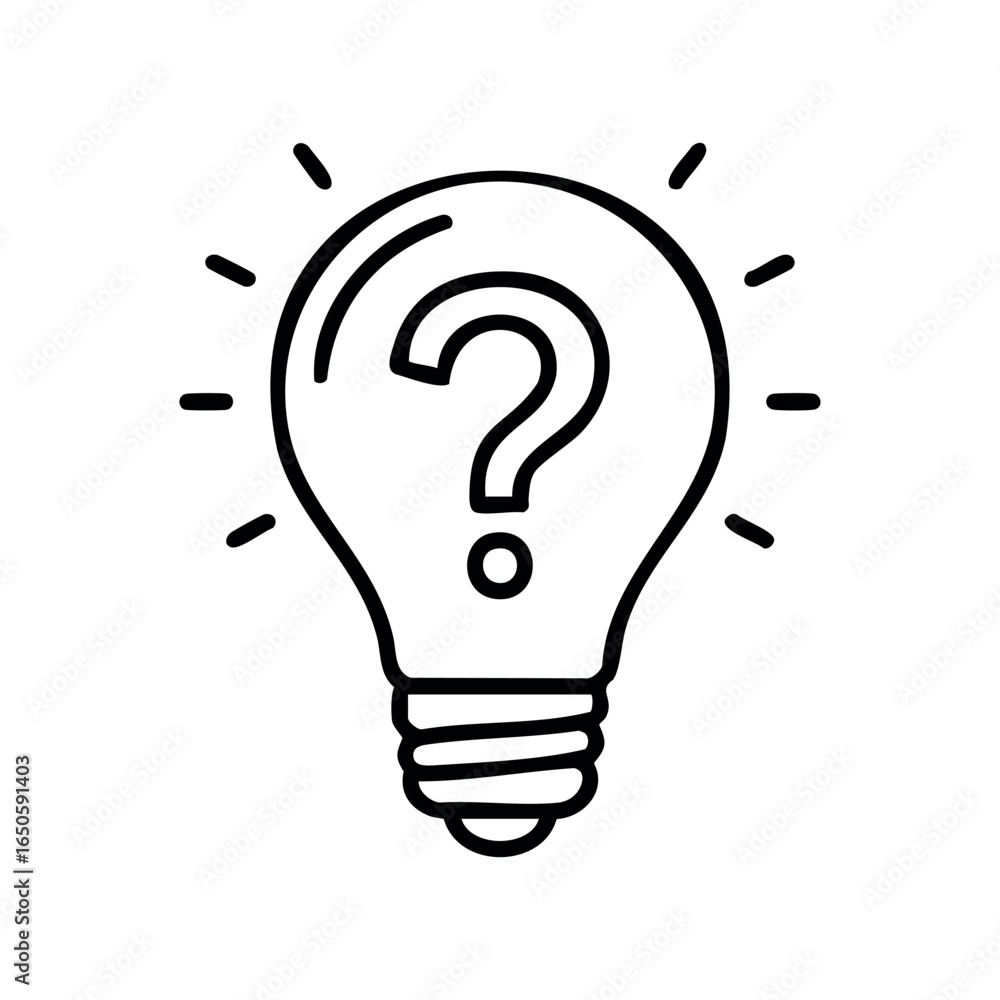 Poster light bulb with question mark icon indicating idea and innovation concept