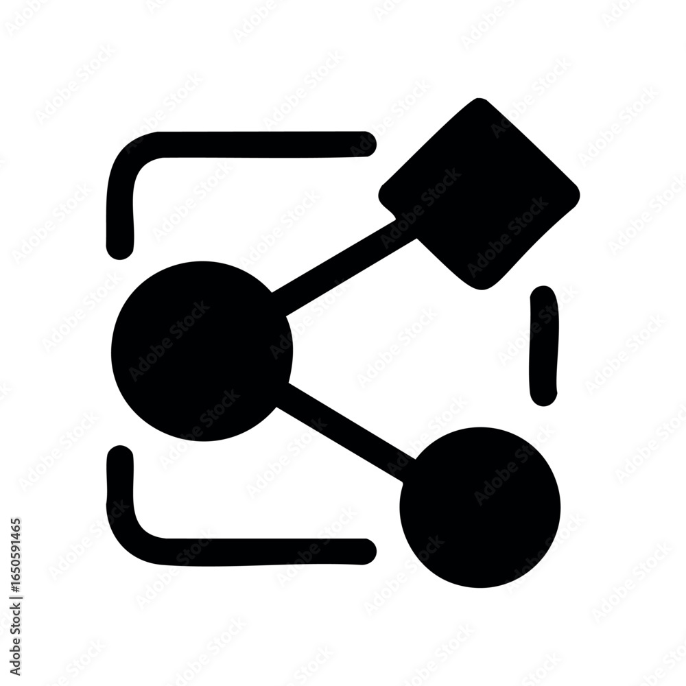 Poster abstract connection symbol with circles and square in black on white