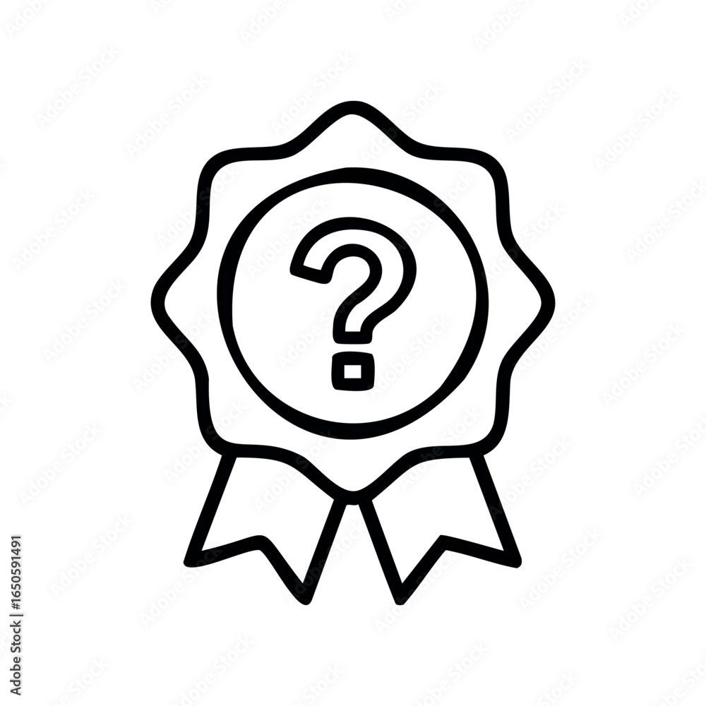 Poster ribbon icon with question mark symbolizing uncertainty or inquiry