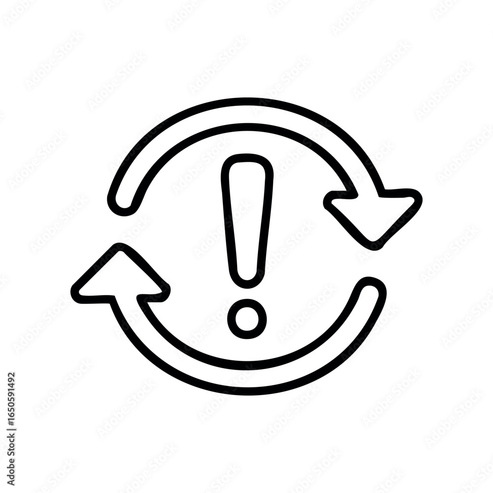Aufkleber exclamation mark with circular arrows signifying alert or update