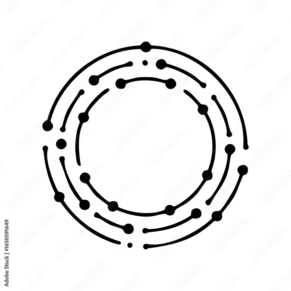Poster abstract geometric circular design with connecting dots in black and white