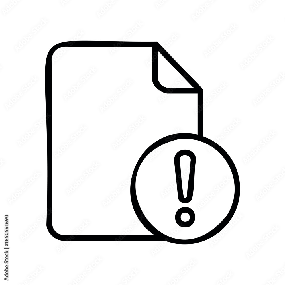 Aufkleber document icon with exclamation mark for error notification and caution