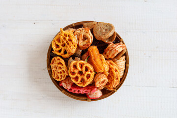 Kerupuk seblak. Spicy flavored crackers, originated from Indonesia. 