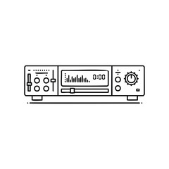 Minimalistic line drawing of audio equipment with control panel and display