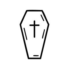 Obraz premium Black coffin outline with cross symbolizing death and mourning