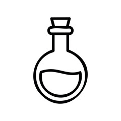 Simple black and white icon of a curved flask with liquid