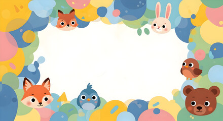 Fototapeta premium Cute cartoon animals frame with blank space 