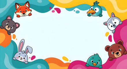 Cute cartoon animals frame with blank space 