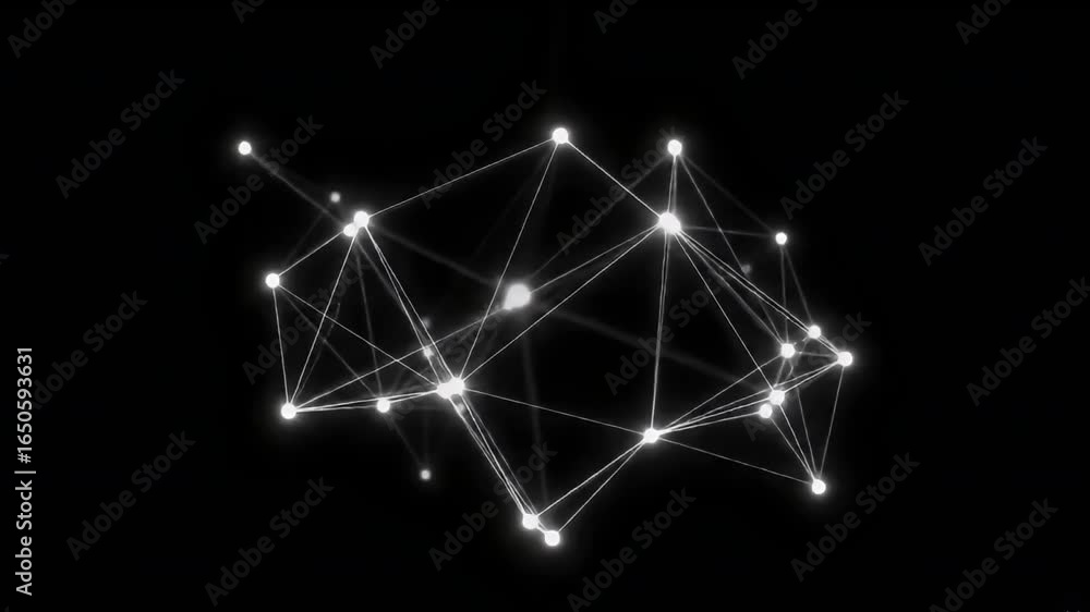 Poster luminous white interconnected dots form an abstract network against a solid black background