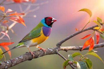 Graceful common greenfinch bird on branch