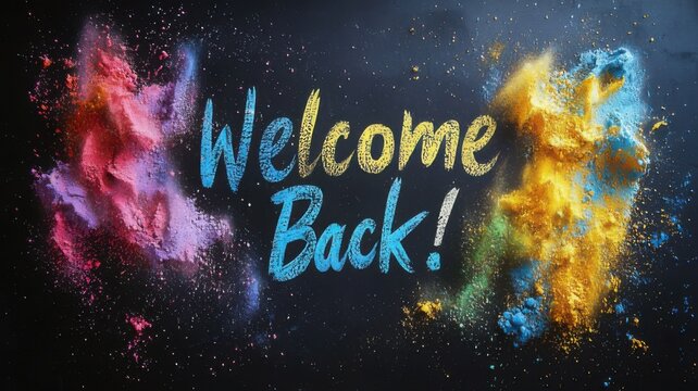 Welcome Back Lettering with Neon Blue and Purple Effect - Powered by Adobe