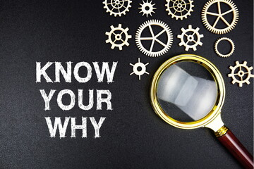 Know Your Why text message with magnifying glass on black background